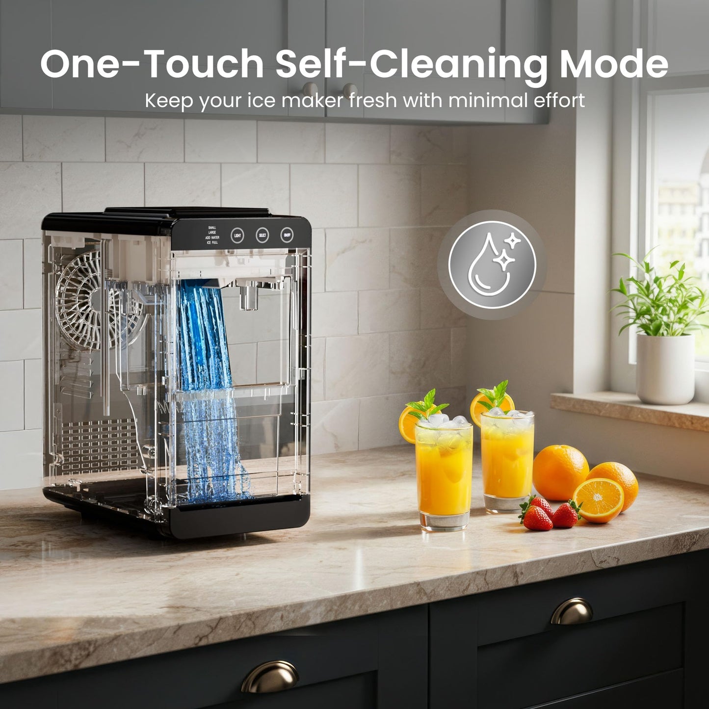 Kismile Portable Countertop Ice Maker Machine, 26lbs Ice in 24Hrs, Self-Cleaning Ice Maker with Selectable Ice Size & Internal Light, Compact Design for Home/Kitchen/RV