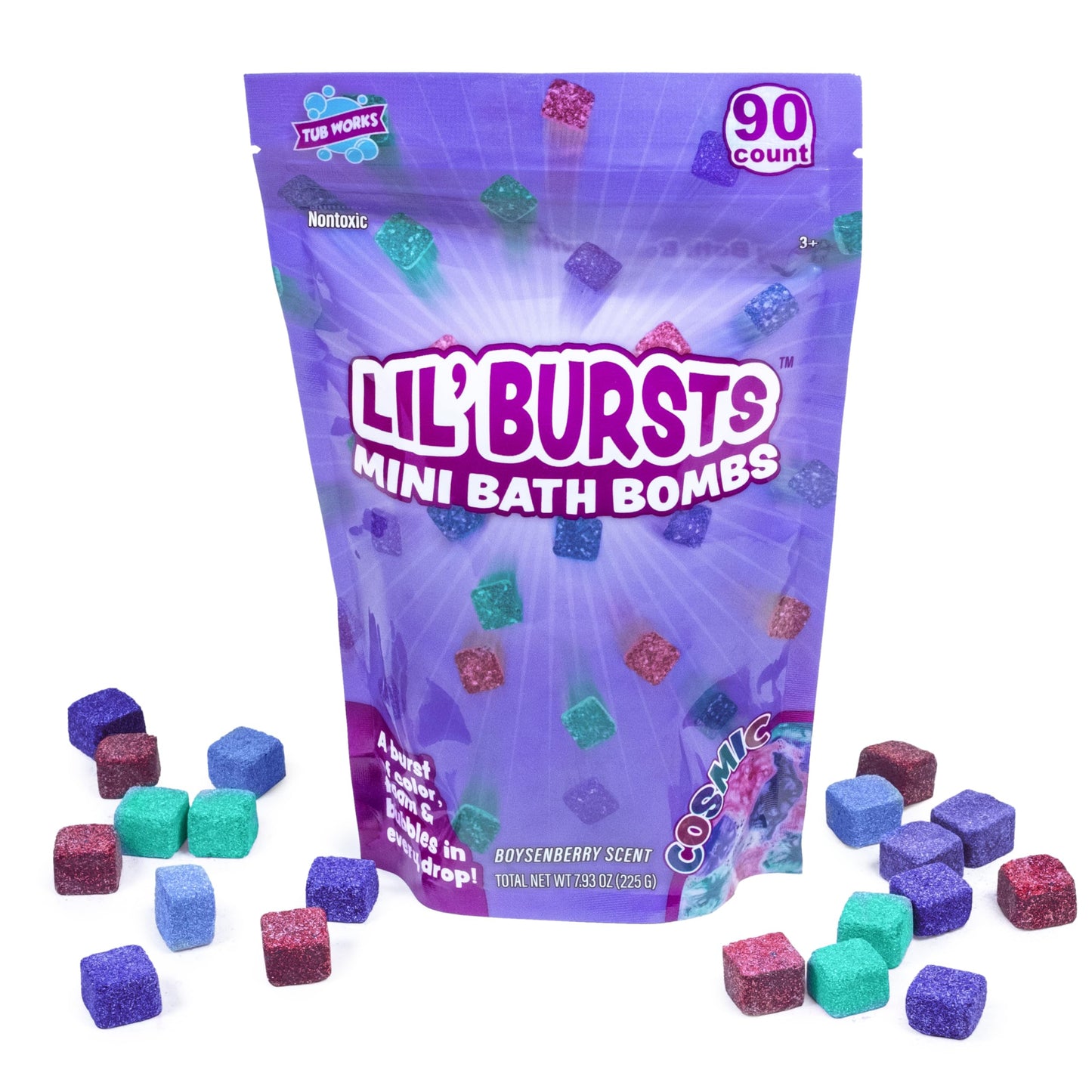 Tub Works® Lil' Bursts™ Mini Bath Bombs for Kids, 90 Count, Rainbow | Nontoxic | Tiny Kids Bath Bombs with A Burst of Color, Foam & Bubbles | Customize Toddler Bath with 7 Colors | Make Bathtub Art