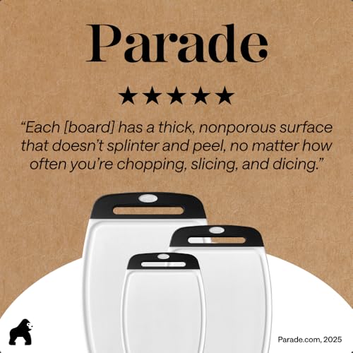 Eco-Friendly GORILLA GRIP BPA-Free Reversible Kitchen Cutting Board Set of 3, Essentials