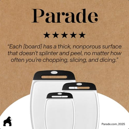 Eco-Friendly GORILLA GRIP BPA-Free Reversible Kitchen Cutting Board Set of 3, Essentials