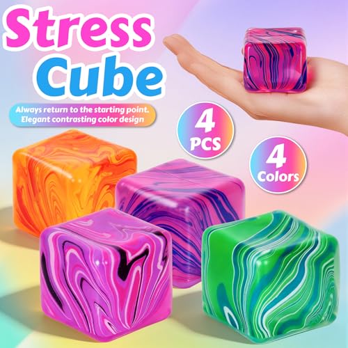 luxury 4 Pcs Stress Cube Squishies Fidget Toys, Ice Essentials