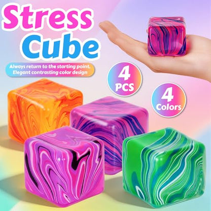 luxury 4 Pcs Stress Cube Squishies Fidget Toys, Ice Essentials