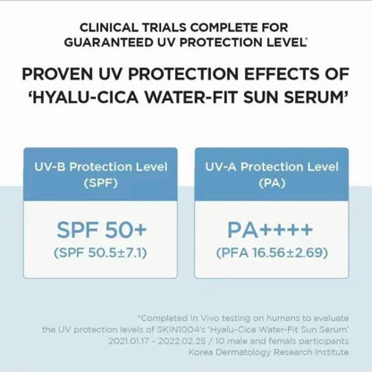SKIN1004 Centella Hyalu-Cica Water-Fit Sun Serum UV, Korean Sunscreen SPF 50, Centella Sunscreen, Travel Essentials, Sunscreen with Hyaluronic Acid, No White Cast, Korean Skin Care, 1.69 fl.oz / 50ml