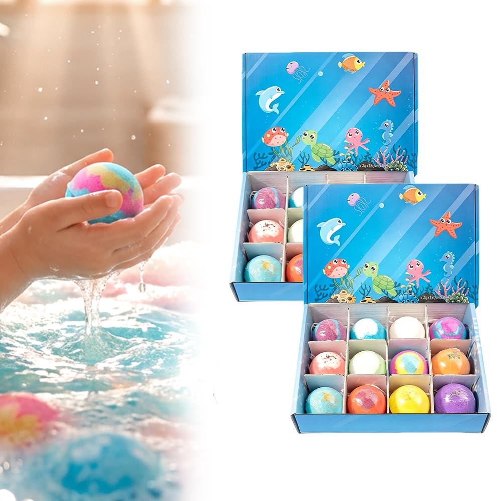 Ocean Toy Bath Salt Ball Sleeve Box Bath Bombs, 2026 New 12-Pack Bath Bombs with Surprise Spring Inside, Upgrade Easter Gifts Bubble Easter Basket Stuffers Easter Egg Fillers (Blue 12Pcs)