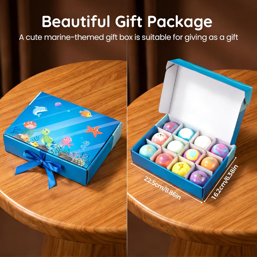 Ocean Toy Bath Salt Ball Sleeve Box Bath Bombs, 2026 New 12-Pack Bath Bombs with Surprise Spring Inside, Upgrade Easter Gifts Bubble Easter Basket Stuffers Easter Egg Fillers (Blue 12Pcs)