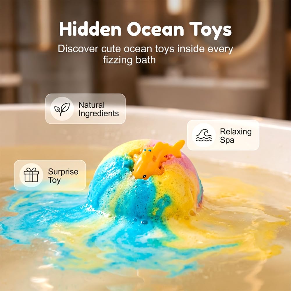 Ocean Toy Bath Salt Ball Sleeve Box Bath Bombs, 2026 New 12-Pack Bath Bombs with Surprise Spring Inside, Upgrade Easter Gifts Bubble Easter Basket Stuffers Easter Egg Fillers (Blue 12Pcs)