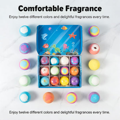 Ocean Toy Bath Salt Ball Sleeve Box Bath Bombs, 2026 New 12-Pack Bath Bombs with Surprise Spring Inside, Upgrade Easter Gifts Bubble Easter Basket Stuffers Easter Egg Fillers (Blue 12Pcs)