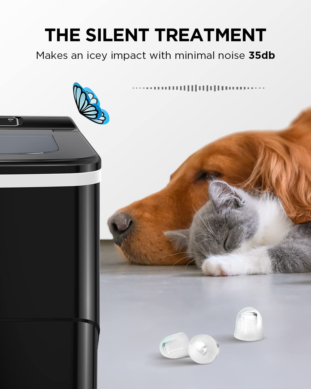 Nugget Ice Maker Countertop - Silonn Smart Pebble Ice Machine, Pellet Ice 44 lbs per Day, Crushed Ice from Timer Function and Status Alerts with Silonn App, Stainless Steel