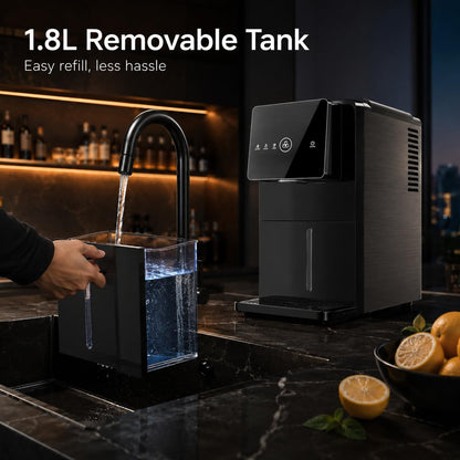 Kismile Nugget Ice Maker Countertop, 33LBS/24H Ice Machine with Soft Chewable Ice, One-Click, Self-Cleaning Function, Stainless Steel Ice Maker with Indicator Lights for Home/Kitchen(Black)