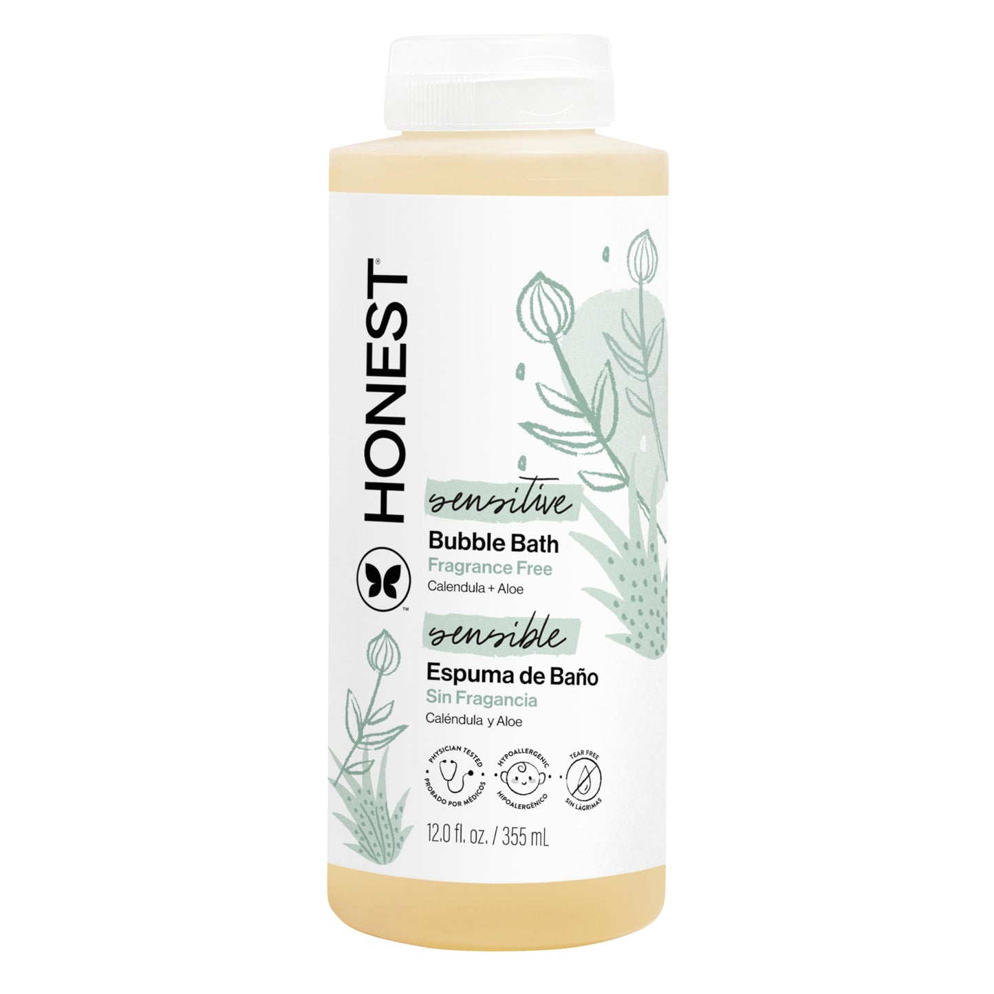 The Honest Company Foaming Bubble Bath & Baby Wash, Tear-Free, Hypoallergenic, Natural Formula, Lavender Calm Scent, 12 fl oz