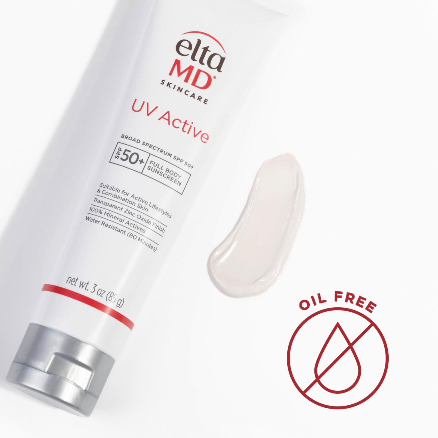 EltaMD UV Active 100% Mineral Sunscreen, SPF 50+ Full Body Sunscreen for Active Lifestyles, Water Resistant Up to 80 Minutes, 3.0 oz Tube