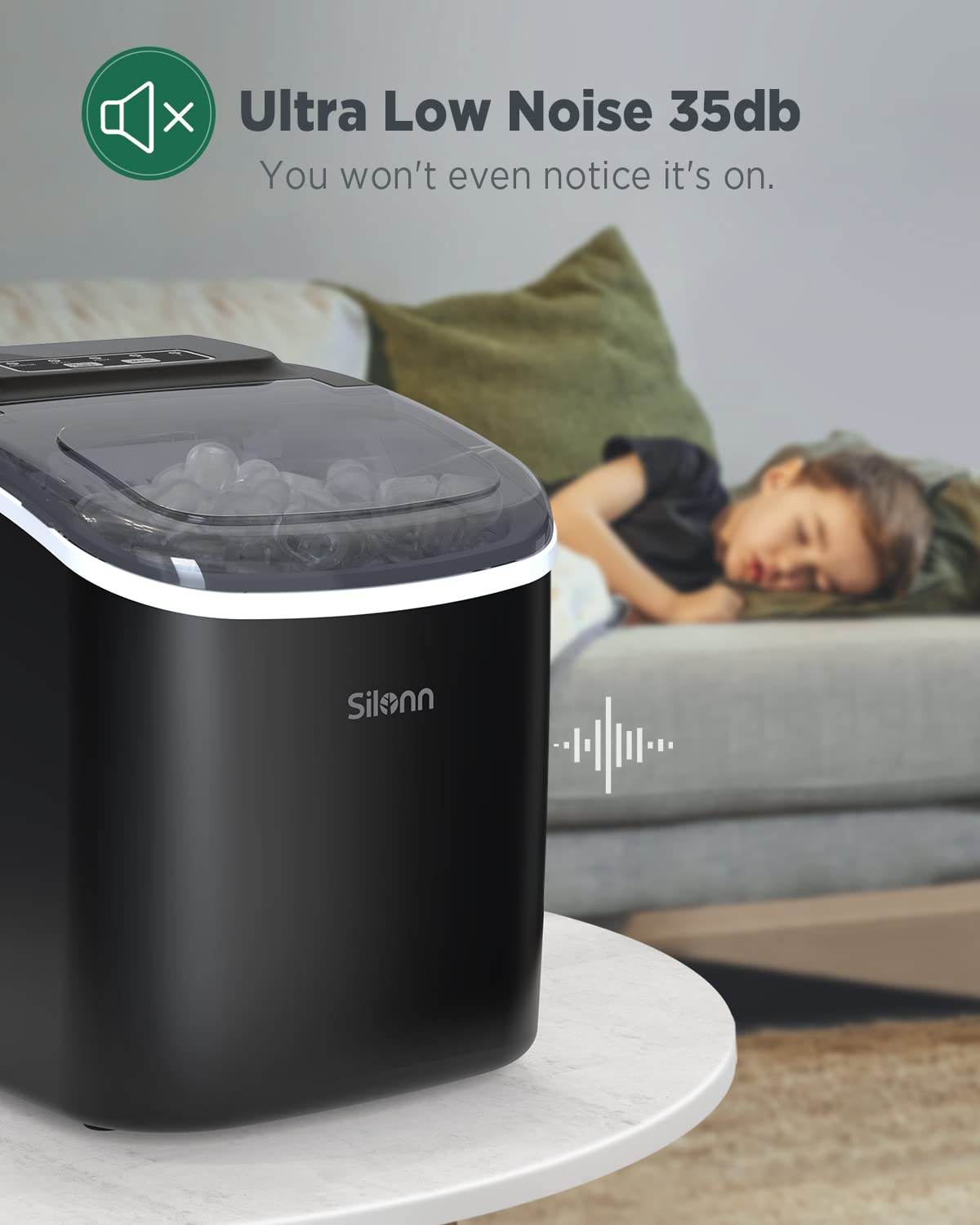 Nugget Ice Maker Countertop - Silonn Smart Pebble Ice Machine, Pellet Ice 44 lbs per Day, Crushed Ice from Timer Function and Status Alerts with Silonn App, Stainless Steel