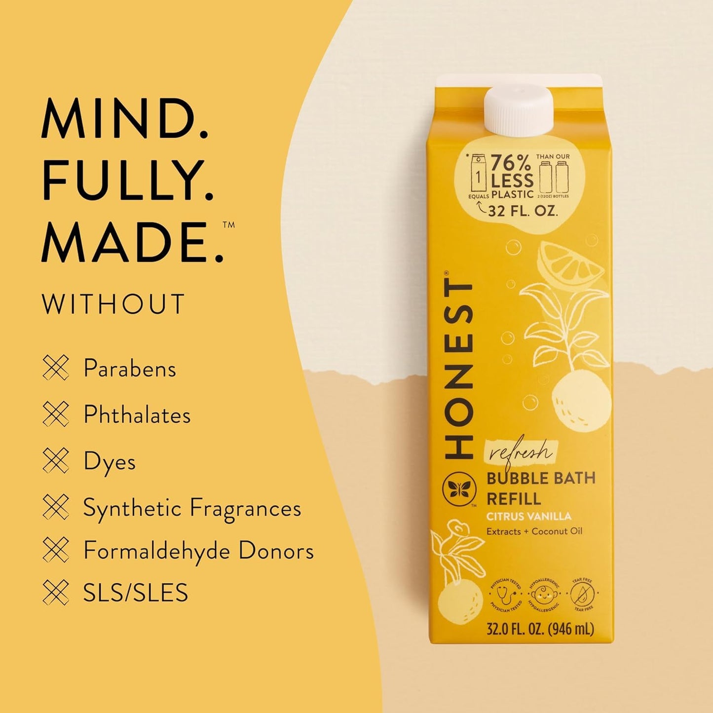 The Honest Company Foaming Bubble Bath & Baby Wash, Tear-Free, Hypoallergenic, Natural Formula, Lavender Calm Scent, 12 fl oz