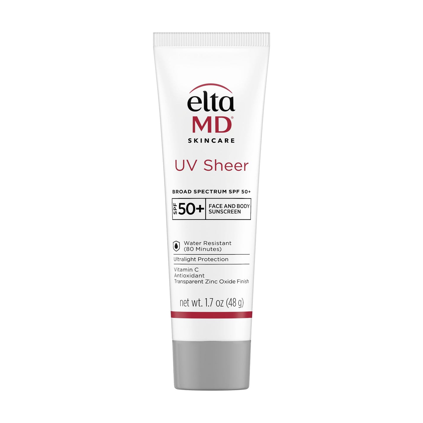 EltaMD UV Sheer Face and Body Sunscreen SPF 50+, No White Cast Sunscreen with Transparent Zinc Oxide and Hyaluronic Acid, Moisturizes and Protects
