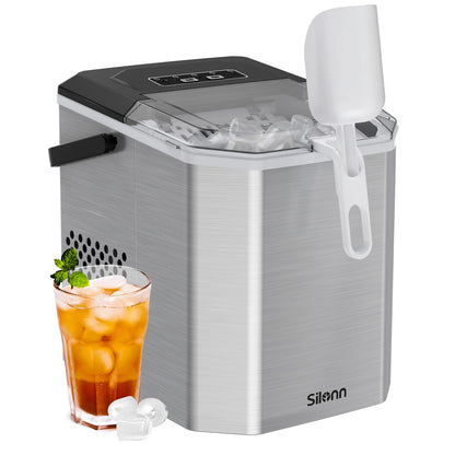 Nugget Ice Maker Countertop - Silonn Smart Pebble Ice Machine, Pellet Ice 44 lbs per Day, Crushed Ice from Timer Function and Status Alerts with Silonn App, Stainless Steel