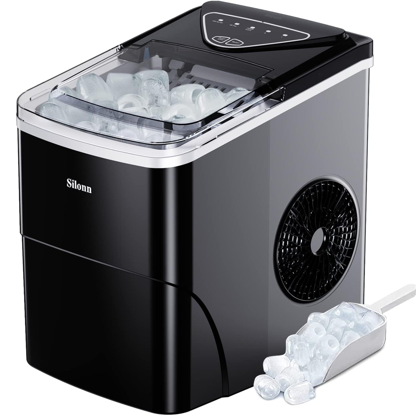 Silonn Countertop Ice Maker with 2.5L Expandable Ice Basket, 26.5lbs/24H, 9 Cubes in 6 Mins, 2 Ice Sizes, Self-Cleaning & LED Touch Control for Home Kitchen Office