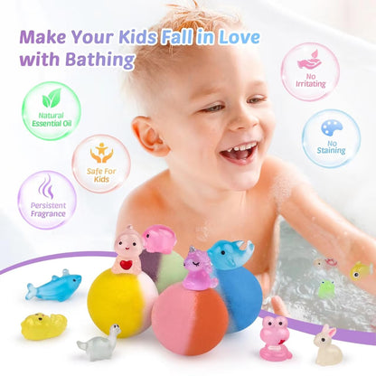 Bath Bombs for Kids, 12 Pcs Bath Bombs with Glow in The Dark Animal Surprise Inside, Handmade Organic Bubble Bath Ball Gift Set for Boys and Girls, Gift for Birthday Christmas Easter