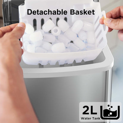 Silonn Countertop Ice Maker with 2.5L Expandable Ice Basket, 26.5lbs/24H, 9 Cubes in 6 Mins, 2 Ice Sizes, Self-Cleaning & LED Touch Control for Home Kitchen Office