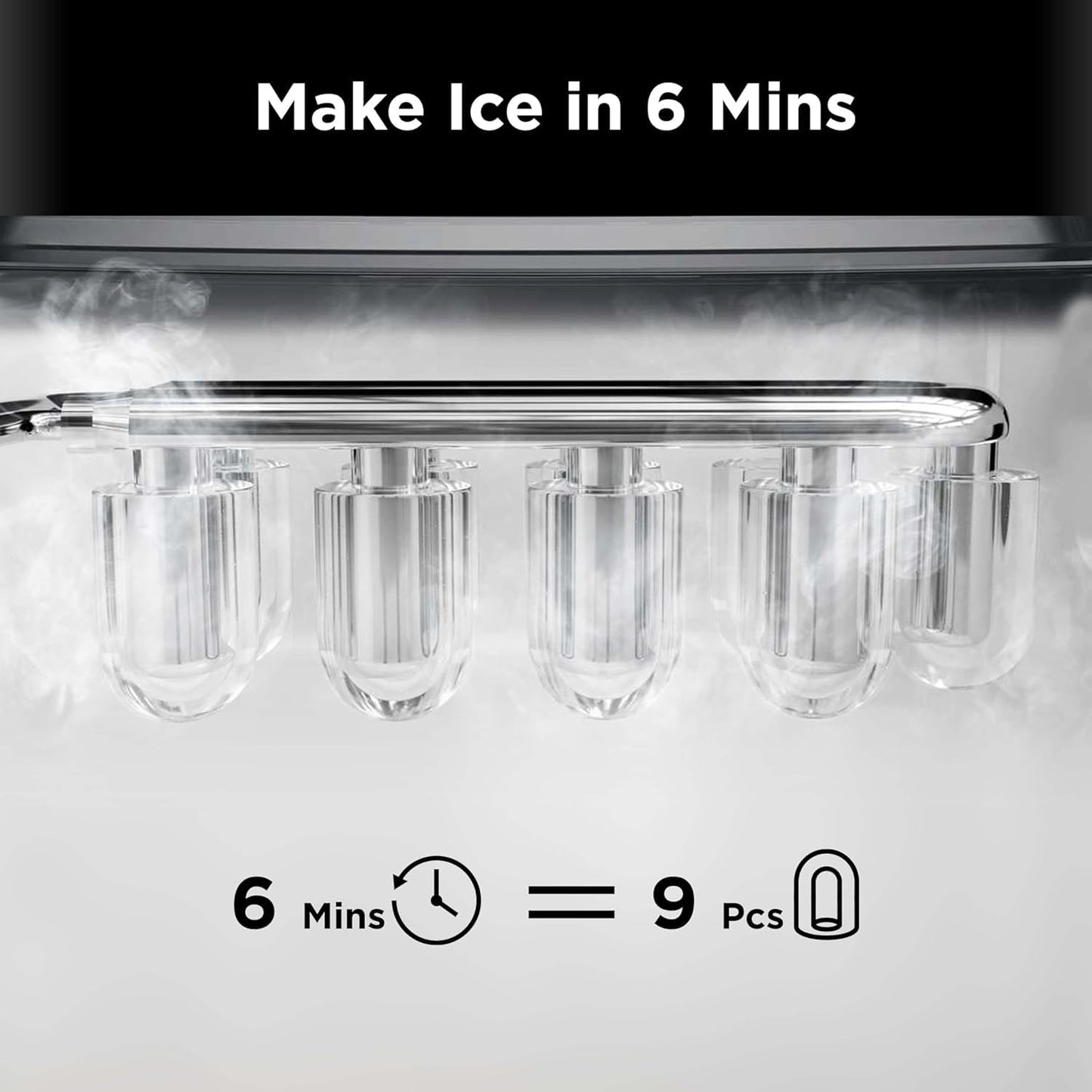 Silonn Countertop Ice Maker with 2.5L Expandable Ice Basket, 26.5lbs/24H, 9 Cubes in 6 Mins, 2 Ice Sizes, Self-Cleaning & LED Touch Control for Home Kitchen Office