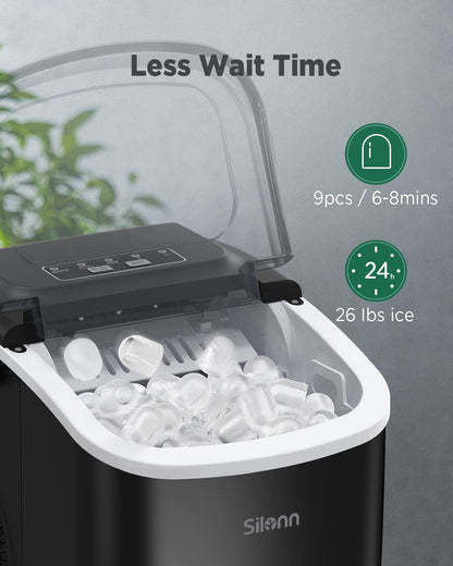 Nugget Ice Maker Countertop - Silonn Smart Pebble Ice Machine, Pellet Ice 44 lbs per Day, Crushed Ice from Timer Function and Status Alerts with Silonn App, Stainless Steel