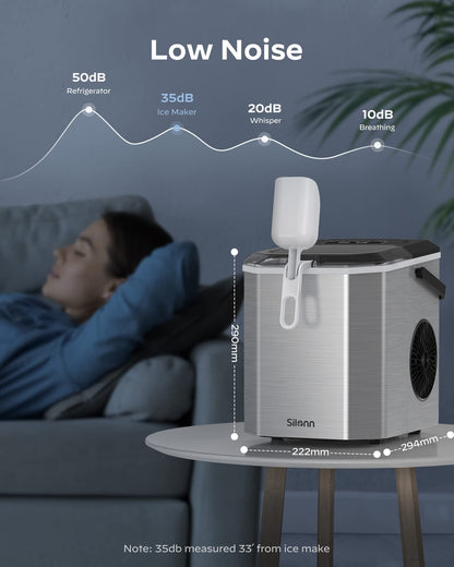 Nugget Ice Maker Countertop - Silonn Smart Pebble Ice Machine, Pellet Ice 44 lbs per Day, Crushed Ice from Timer Function and Status Alerts with Silonn App, Stainless Steel