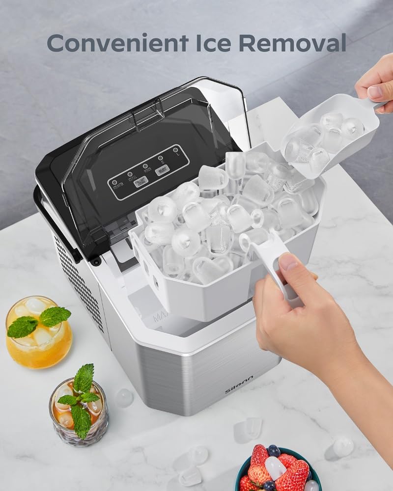Nugget Ice Maker Countertop - Silonn Smart Pebble Ice Machine, Pellet Ice 44 lbs per Day, Crushed Ice from Timer Function and Status Alerts with Silonn App, Stainless Steel