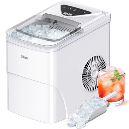 Silonn Countertop Ice Maker with 2.5L Expandable Ice Basket, 26.5lbs/24H, 9 Cubes in 6 Mins, 2 Ice Sizes, Self-Cleaning & LED Touch Control for Home Kitchen Office