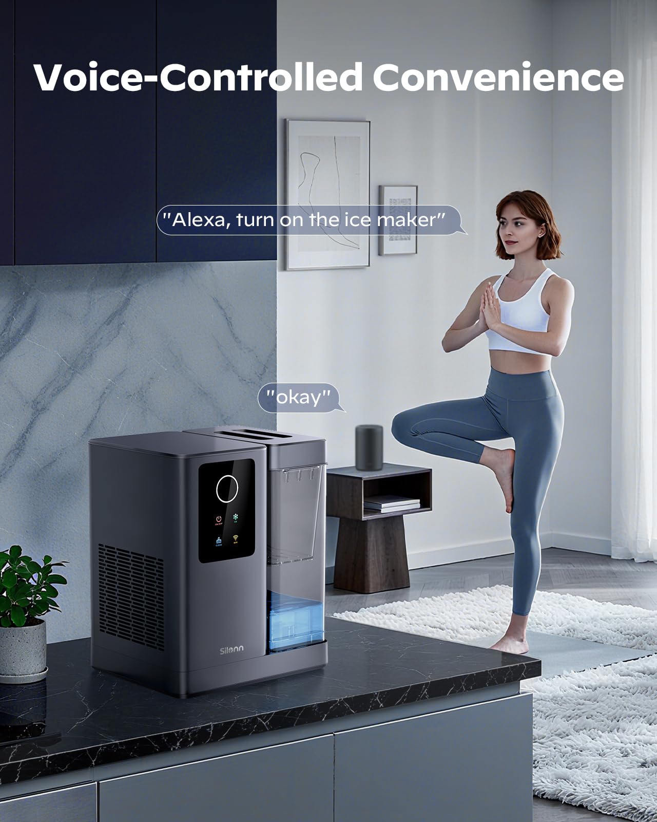Silonn Nugget Ice Maker Countertop with APP & Voice Control, Self Cleaning Ice Machine with 3L Large Water Tank, 40 lbs/24H Soft Chewable Ice, Portable Pebble Ice Maker for Home, Kitchen and Party