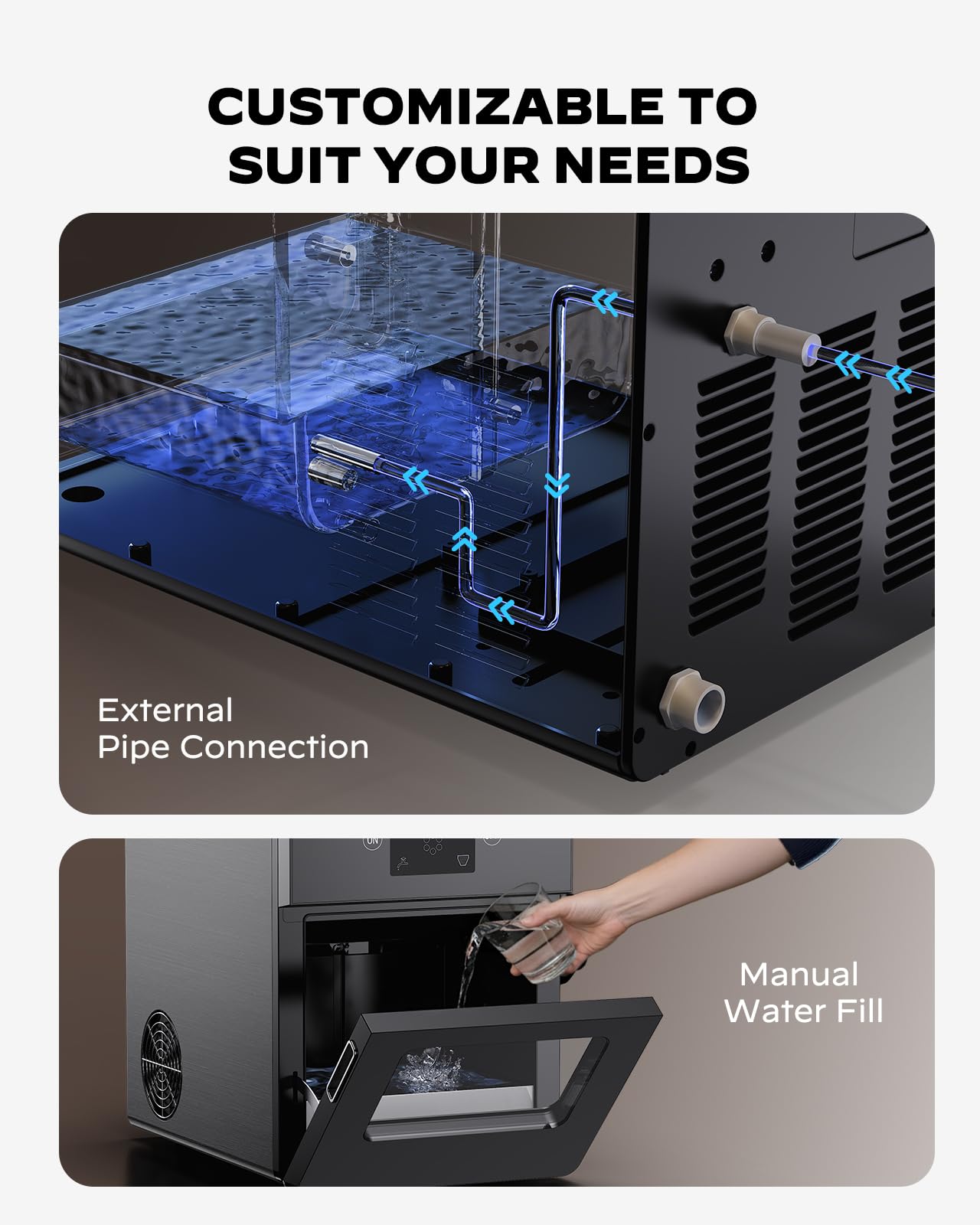 Nugget Ice Maker Countertop - Silonn Smart Pebble Ice Machine, Pellet Ice 44 lbs per Day, Crushed Ice from Timer Function and Status Alerts with Silonn App, Stainless Steel