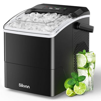 Silonn Countertop Ice Maker with 2.5L Expandable Ice Basket, 26.5lbs/24H, 9 Cubes in 6 Mins, 2 Ice Sizes, Self-Cleaning & LED Touch Control for Home Kitchen Office
