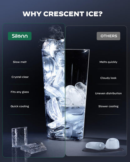 Nugget Ice Maker Countertop - Silonn Smart Pebble Ice Machine, Pellet Ice 44 lbs per Day, Crushed Ice from Timer Function and Status Alerts with Silonn App, Stainless Steel