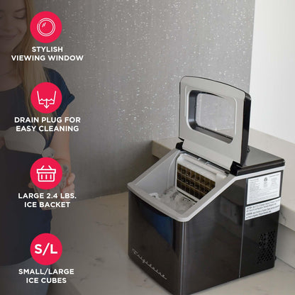 FRIGIDAIRE EFIC452-SS 40 Lbs Extra Large Clear Maker, Stainless Steel, Makes Square Ice