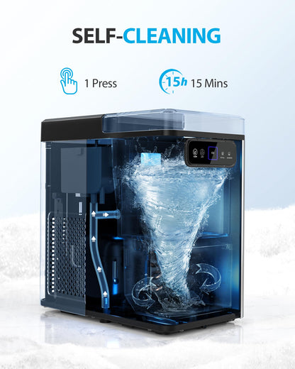 Aeitto Nugget Ice Maker Countertop, Pellet Ice Machine Soft Chewable Ice 40lbs/Day, One-Click Operation, Auto Self-Cleaning Crushed Ice Makers Stainless with Scoop for Home/Kitchen/Office (Grey)