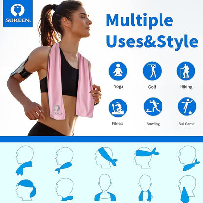 Sukeen 4 Pack Cooling Towels (40"x12") for Neck and Face, Cooling Neck Wraps, Breathable Cooling Towel for Hot Weather, Sweat Towels for Yoga, Sports, Golf, Gym, Camping, Running, Fitness, Workout