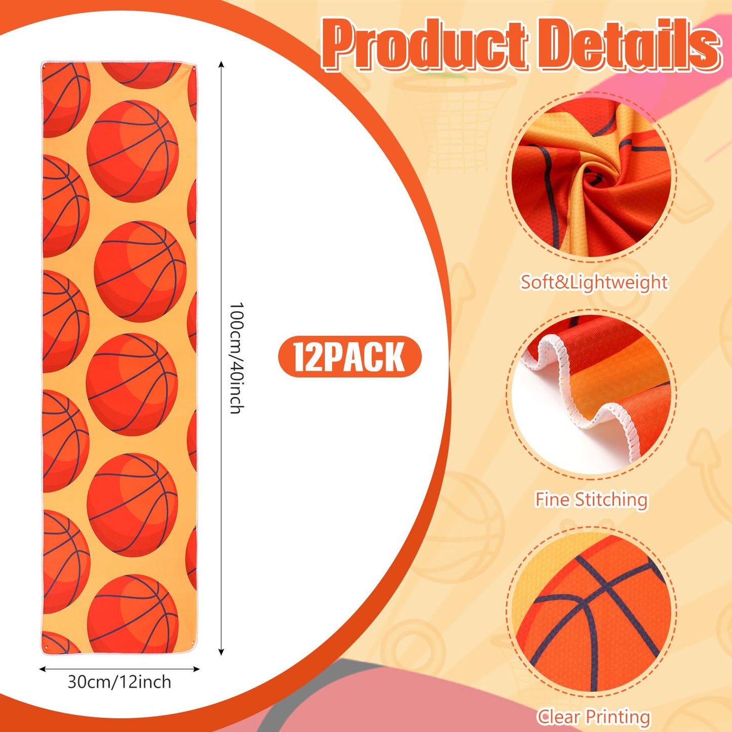 12 Pcs Cooling Towel Baseball Football Basketball Breathable Chilly Softball Soccer Ice Towel, 40"x12" Tennis Microfiber Accessories for Player(White,Baseball)