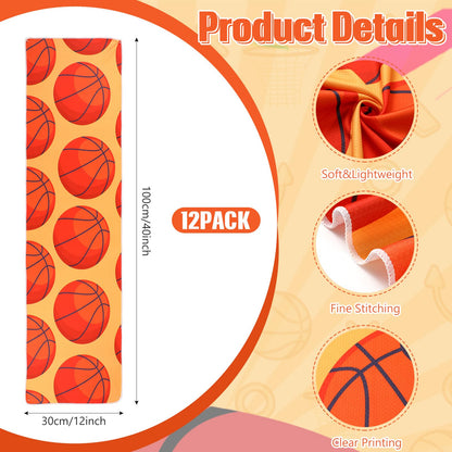12 Pcs Cooling Towel Baseball Football Basketball Breathable Chilly Softball Soccer Ice Towel, 40"x12" Tennis Microfiber Accessories for Player(White,Baseball)