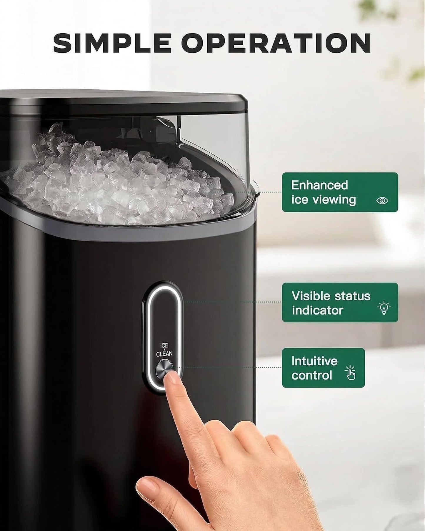 Nugget Ice Maker Countertop - Silonn Smart Pebble Ice Machine, Pellet Ice 44 lbs per Day, Crushed Ice from Timer Function and Status Alerts with Silonn App, Stainless Steel