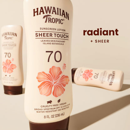 Hawaiian Tropic Sheer Touch Ultra Radiance Lotion Sunscreen SPF 50, 8 Fl Oz Twin Pack, Hawaiian Tropic Sunscreen SPF 50, Sunblock, Oxybenzone Free Sunscreen, Body Sunscreen Pack, 8 Fl Oz each
