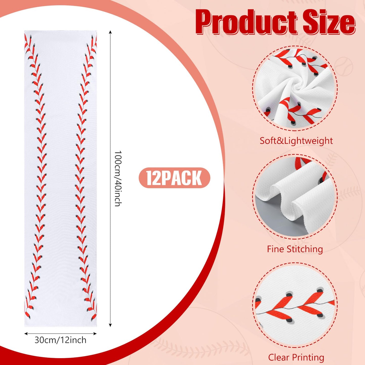 12 Pcs Cooling Towel Baseball Football Basketball Breathable Chilly Softball Soccer Ice Towel, 40"x12" Tennis Microfiber Accessories for Player(White,Baseball)
