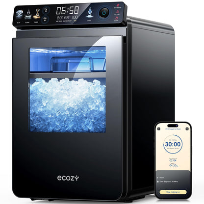 ecozy Portable Ice Cube Maker Countertop, 45 Lbs/Day, Self-Cleaning | Makes 24 Ice Cubes in Just 13 Mins, Perfect for Home, Kitchen, Bar, Office and RV, Stainless Steel