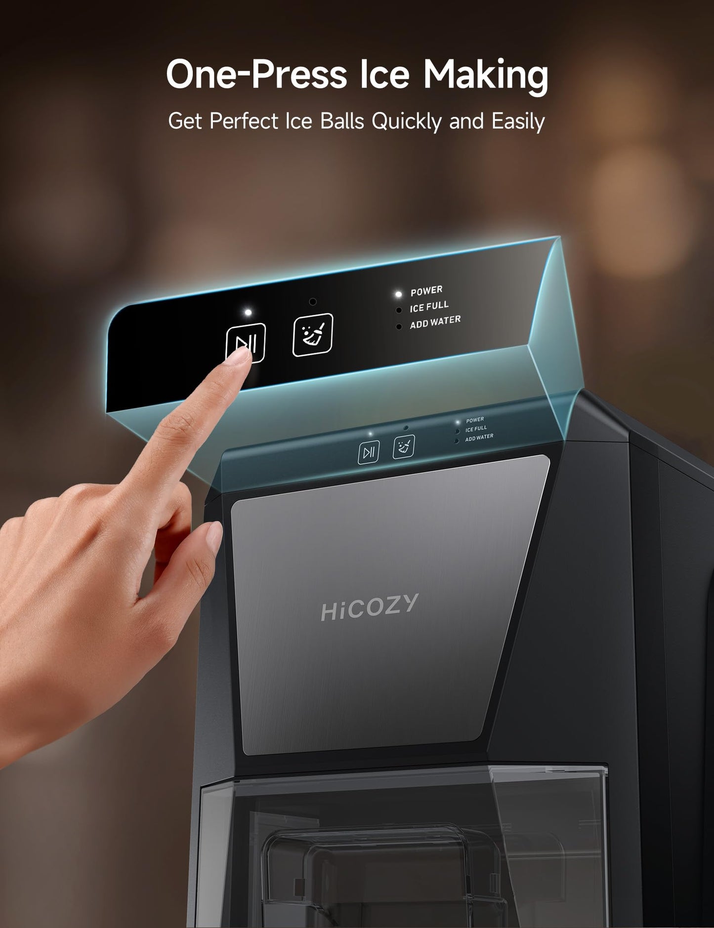 HiCOZY B1 2" Clear Ice Ball Maker Countertop,Sphere Ice Maker, 2 Big Crystal Balls in 60Mins,40 pcs/Day, Self-Cleaning Round Ice Cube Machine with Ice Tong for Cocktails, Whiskey