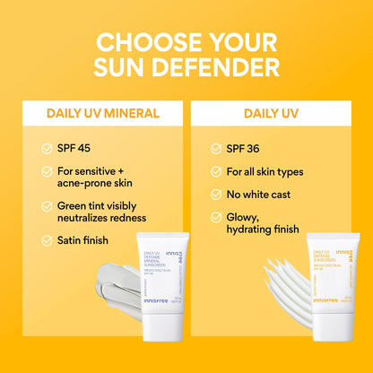 innisfree Daily UV Defense SPF 50+ PA++++ Korean Face & Body Sunscreen, Broad Spectrum, Invisible Finish, No White Cast, Lightweight, Hydrating