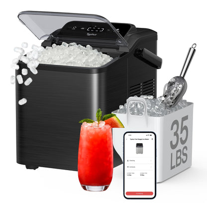 Typhur Smart Nugget Ice Maker Countertop with App Control, Pebble Ice Machine, Portable Pellet Ice Maker with Handle, Self-Cleaning Pump, 8 Cleaners, 35lbs/24H for Home, Kitchen, Office, RV, Silver