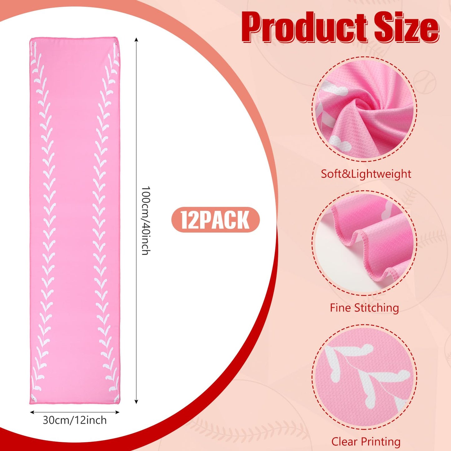 12 Pcs Cooling Towel Baseball Football Basketball Breathable Chilly Softball Soccer Ice Towel, 40"x12" Tennis Microfiber Accessories for Player(White,Baseball)