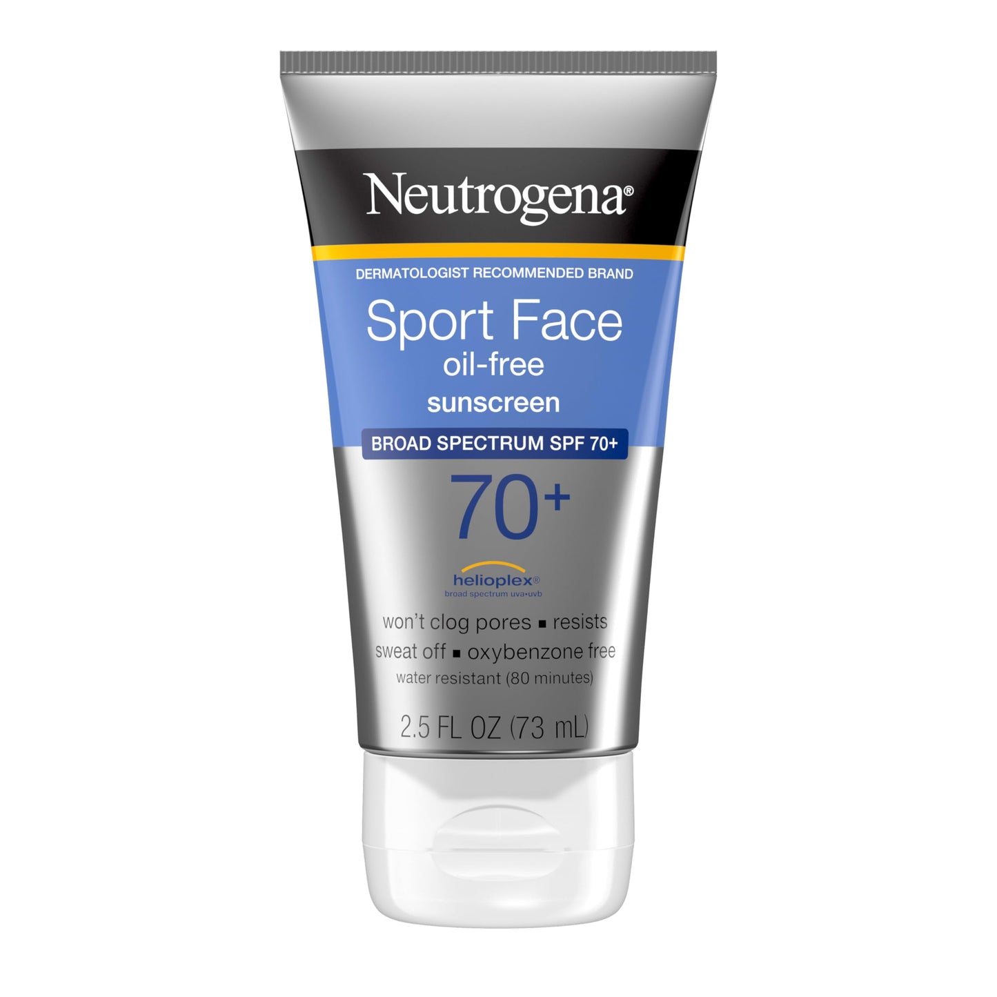 Neutrogena, Sport Face Sunscreen SPF 70+, Oil-Free, Sweat and Water-Resistant, Broad-Spectrum UVA/UVB, 2.5 Fl Oz