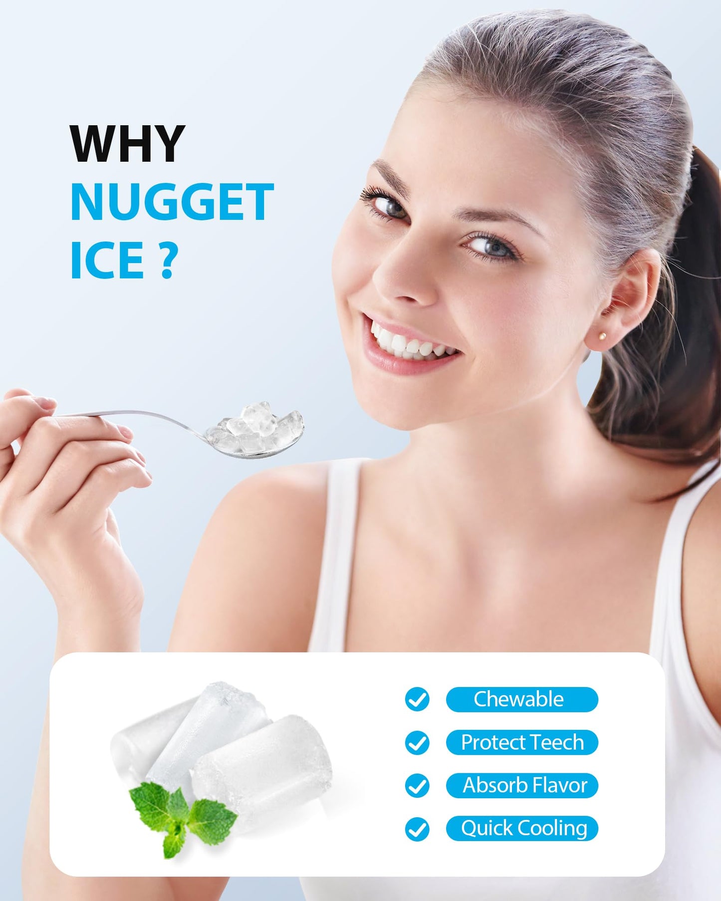 Aeitto Nugget Ice Maker Countertop, Pellet Ice Machine Soft Chewable Ice 40lbs/Day, One-Click Operation, Auto Self-Cleaning Crushed Ice Makers Stainless with Scoop for Home/Kitchen/Office (Grey)
