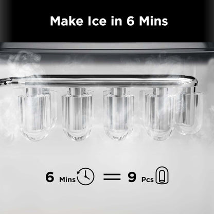 Silonn Countertop Ice Maker with 2.5L Expandable Ice Basket, 26.5lbs/24H, 9 Cubes in 6 Mins, 2 Ice Sizes, Self-Cleaning & LED Touch Control for Home Kitchen Office