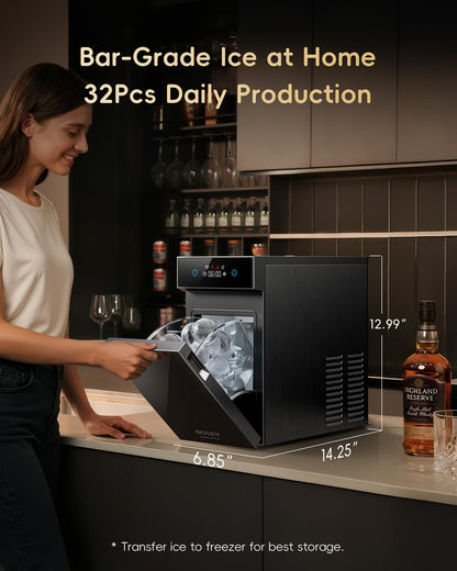 Ecozy Countertop Ice Maker, Portable, Self-Cleaning, 9 Bullet Ice Cubes in 6 Mins, 26lbs/24Hrs, Ice Maker Machine with Ice Bags, Handle, Standing Scoop and Basket, Black, IM-BS261C