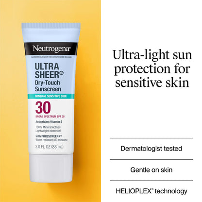 Neutrogena, Ultra Sheer Dry-Touch Sunscreen SPF 55 for Face and Body, Lightweight Non Greasy Broad Spectrum Uva/Uvb Protection, No White Cast, Water Resistant (80 Min) Travel Sunscreen Lotion, 88.7 mL