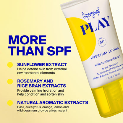Supergoop! PLAY Everyday Lotion - Broad Spectrum Body & Face Sunscreen - Great for Active Days - Fast Absorbing, Water & Sweat Resistant